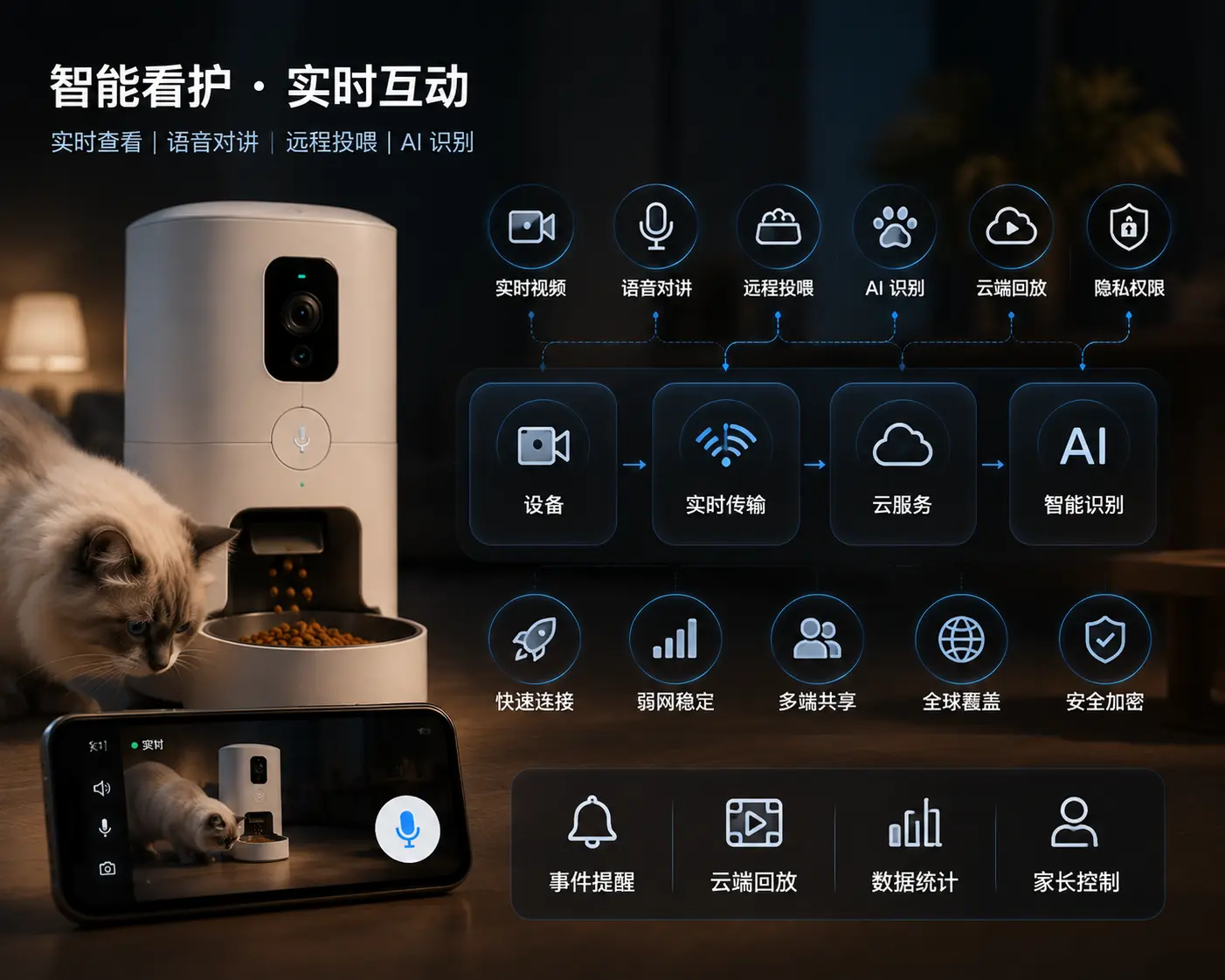 宠物智能喂食器如何接入实时视频与语音对讲?